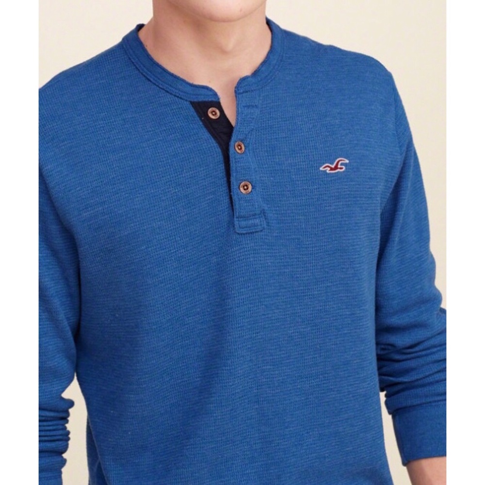 Hollister Co. Blue Long Sleeve Waffle Henley Tee - Picture 2 of 8